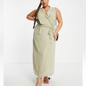 ASOS curve sleeveless collared midi wrap dress
